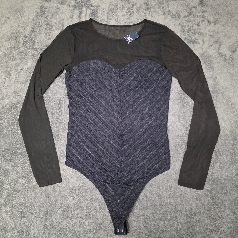 Abercrombie & Fitch Bodysuit Womens M Mesh Lace Long Sleeve Whimsygoth Blue New